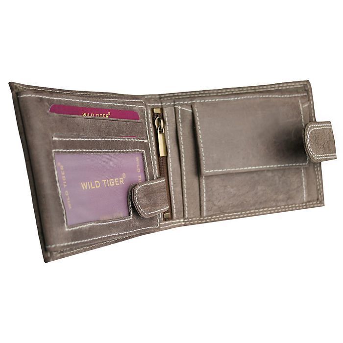 Portfel męski skóra nubuk nap Wild Tiger  - ciemnobrązowy premium nowy