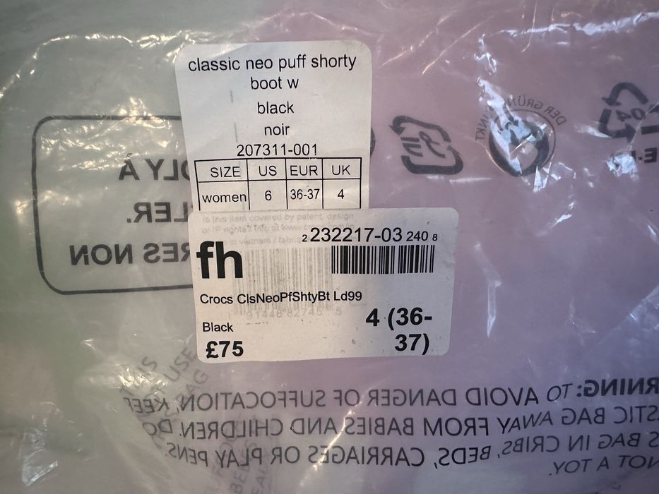 Crocs classic neo puff boot дутики резинові чоботи w6