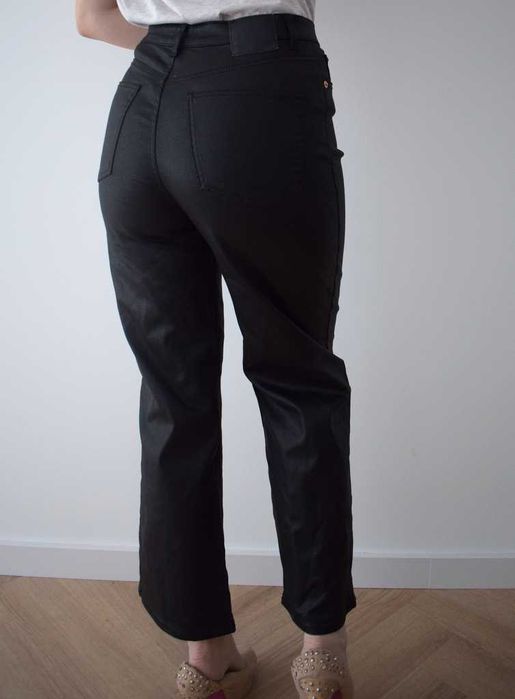 Only L /30 woskowane dzwony spodnie high waist wysoki stan czarne b