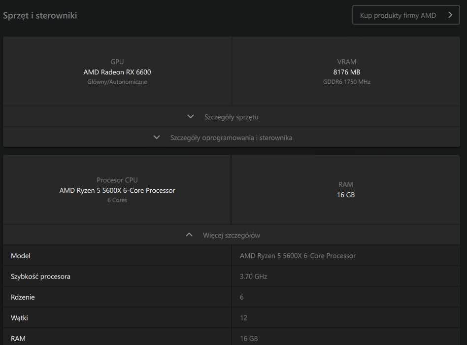 Komputer PC RX 6600 8GB Ryzen 5600 16GB RAM 1 TB