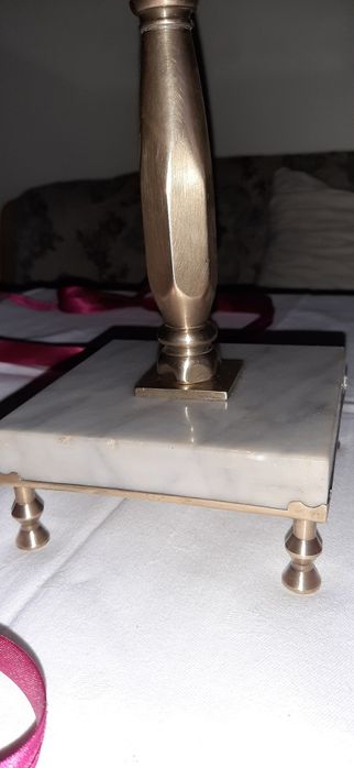 Kandelabr trójramienny / świecznik trójramienny mosiądz z marmurową po