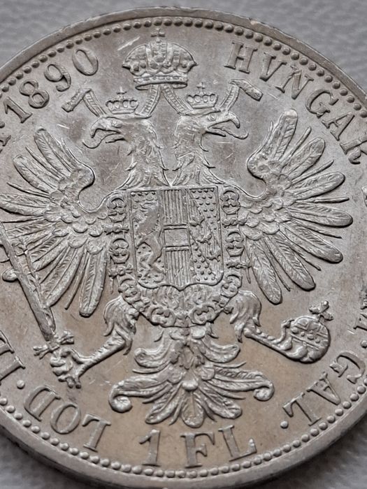 Srebrny 1 Floren 1890 Austro-Węgry – Franciszek Józef I Bardzo ładny stan Srebro