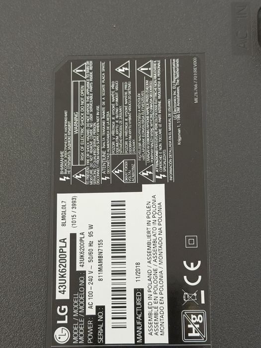 TV LG 43UK6200PLA + comando