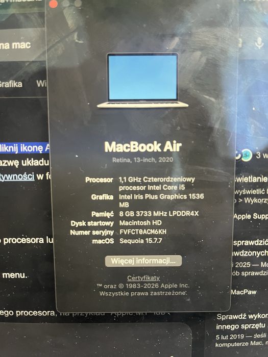 Macbook air 2020 i5-1.1ghz
