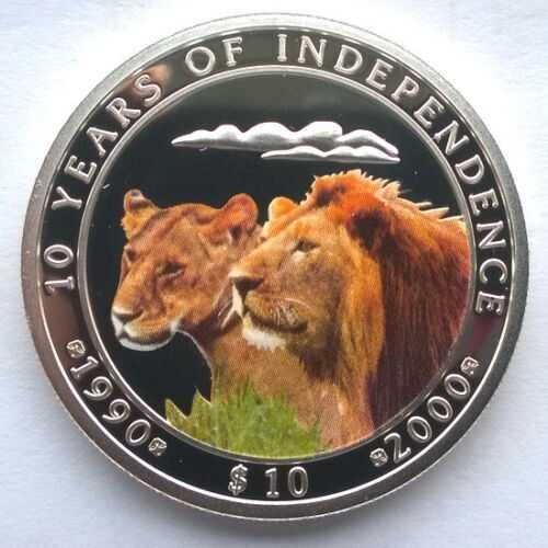 Moeda prata Proof - Namíbia - 10 dollars 2000, Leão