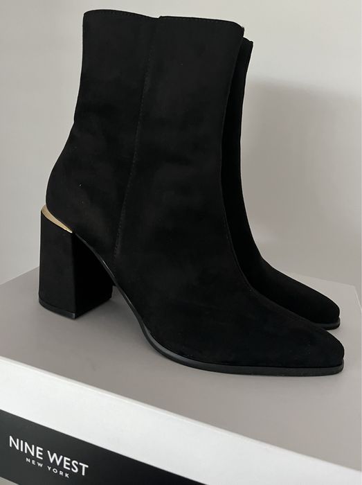 Nowe botki czarne zamszowe Nine West 40 na słubku obcas kozaki suwak