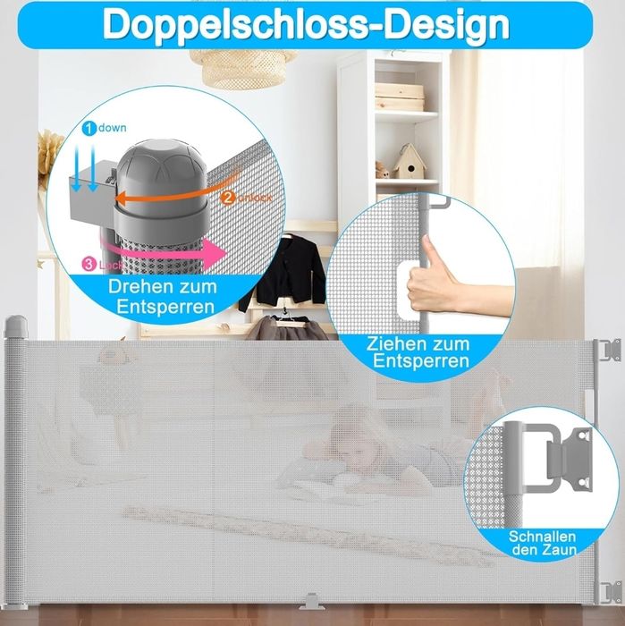 Bramka ochronna na drzwi dla dzieci wysuwana 0-300cm szara barierka