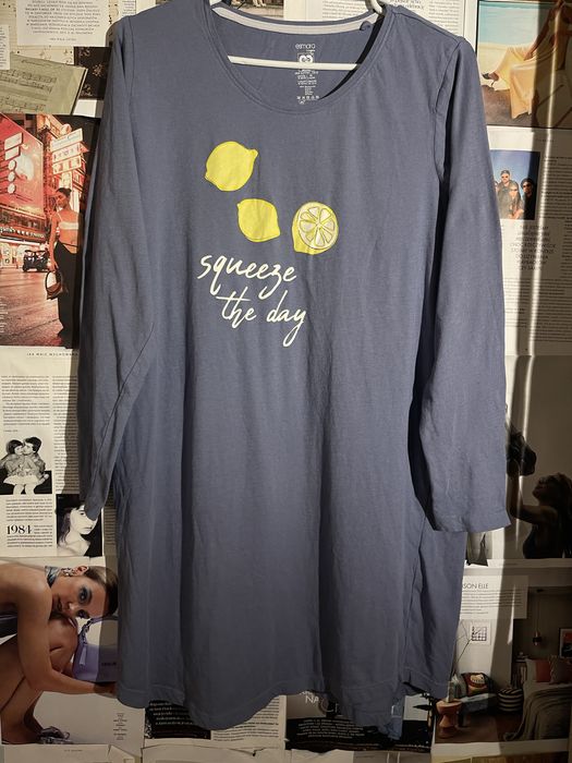 Długa koszula nocna z cytrynami z długim rękawem luźna piżama