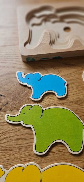 Goki Puzzle warstwowe Słoń drewniane kolorowe klocki edukacyjne 17 cm