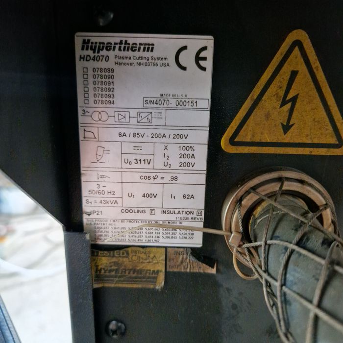 Przecinarki plazmowe 2szt 200A Hypertherm HD 4070.