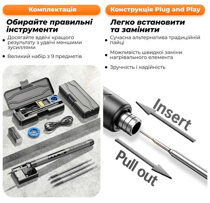 Паяльник акумуляторний Паяльный набор Набір для пайки з регулюванням температури до 420° + 3 змінних жала C200S Набір для паяння ‼️