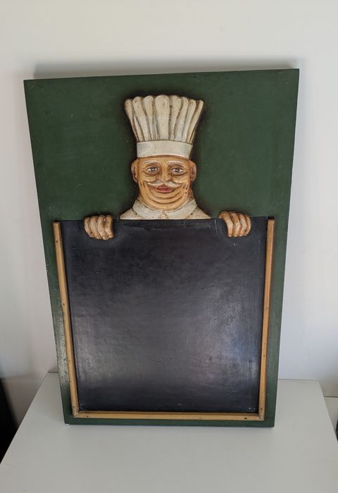 Quadro decorativo com Chef de cozinha em madeira e ardósia