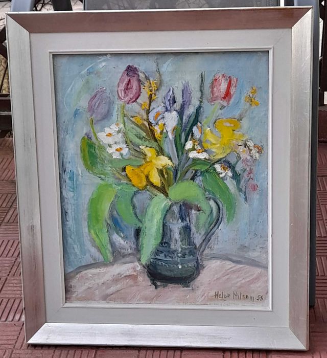 Bukiet kwiatów w wazonie martwa natura obraz olejny płótno