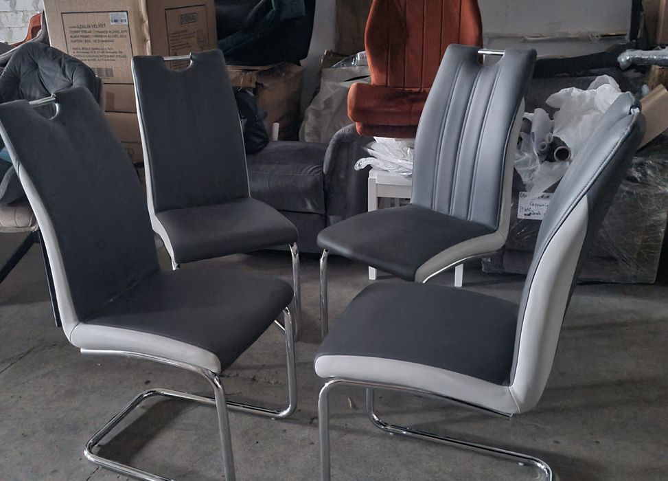 Krzesła szare z ekoskóry na płozach