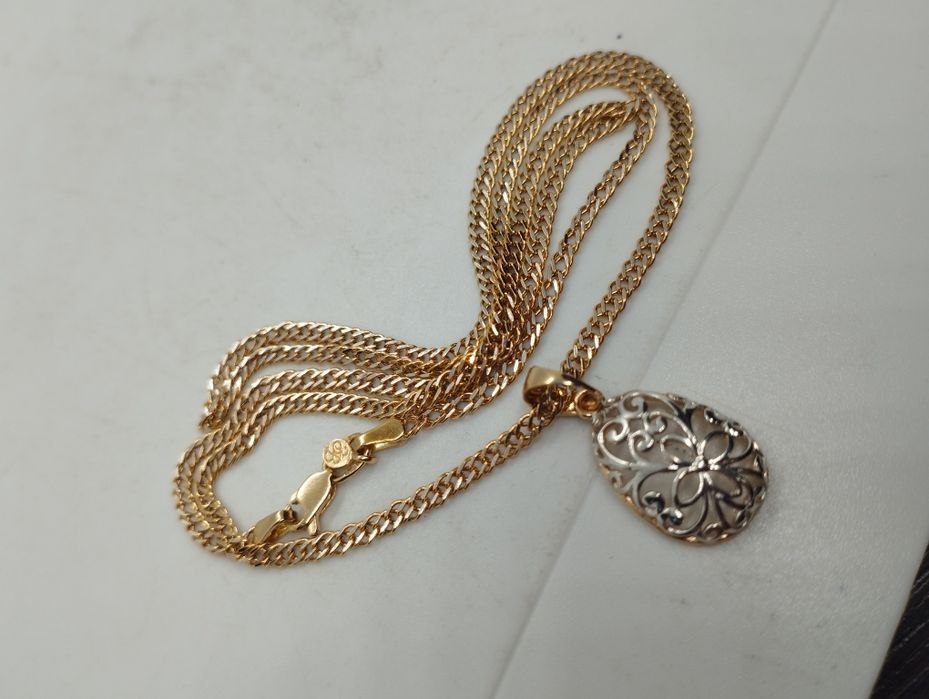 Золотая цепочка с кулончиком двухцветные 3.3 грамма 47 см