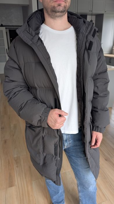 Довгий пуховик jack wolfskin, напівпальто, пух