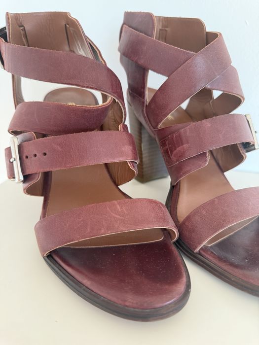 Skórzane sandały Este skóra naturalna słupek obcas bordo bordowe