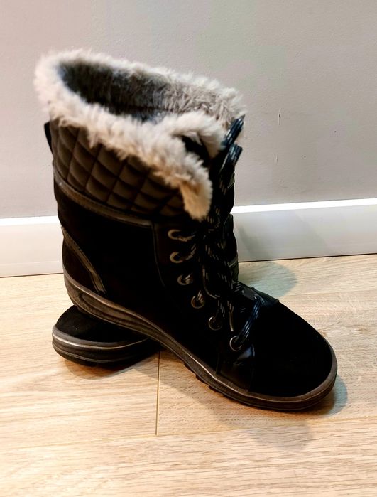 Czarne kozaki śniegowce CATWALK DEICHMANN 38 wiązane futerko zamsz