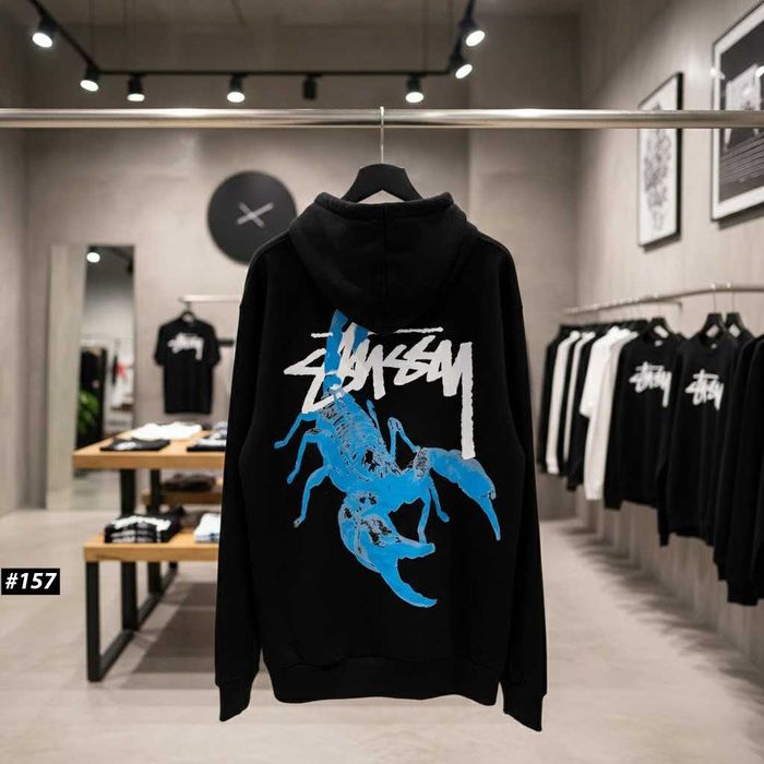 Черное Худи Stussy Scorpion » Новая Толстовка Стусси Скорпион » Большой Принт Зипка » XS-XXL