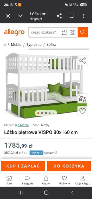 Łóżko pietrowe drewniane