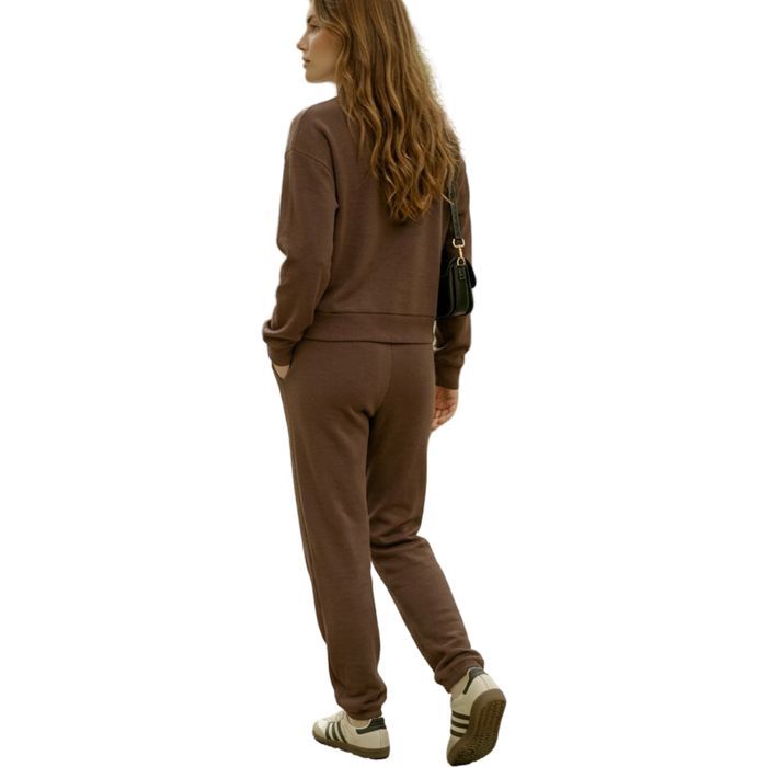 Damski komplet dresowy Premium - bluza golf, joggery, brąz XXL