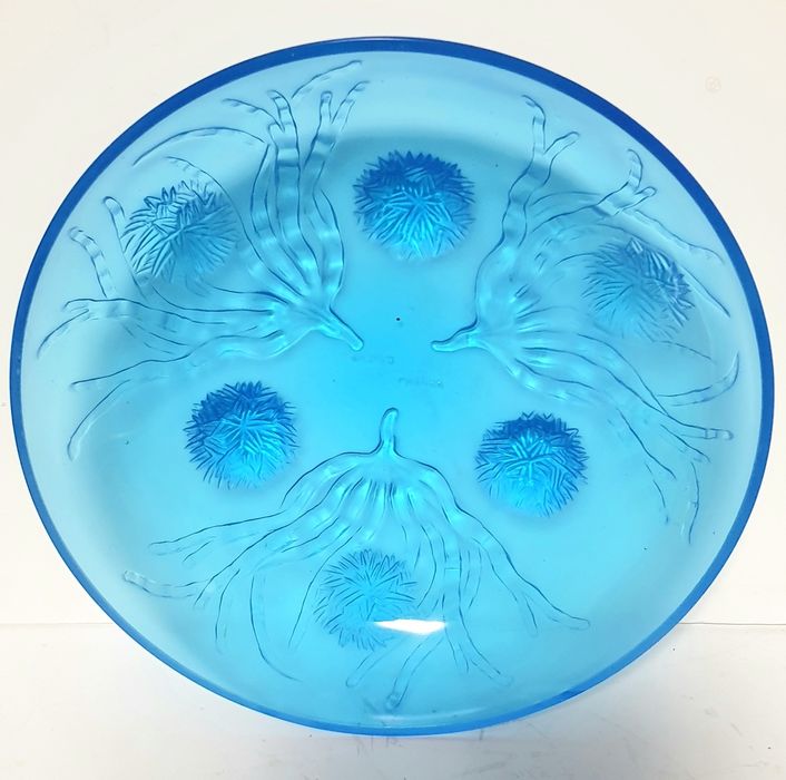 Rare antique French turquoise glass bowl – sea urchins – SABINO