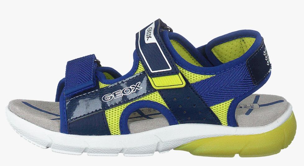 GEOX sandały J SANDAL FLEXYPER BO NAVY/LIME  skórzane LED, świecące