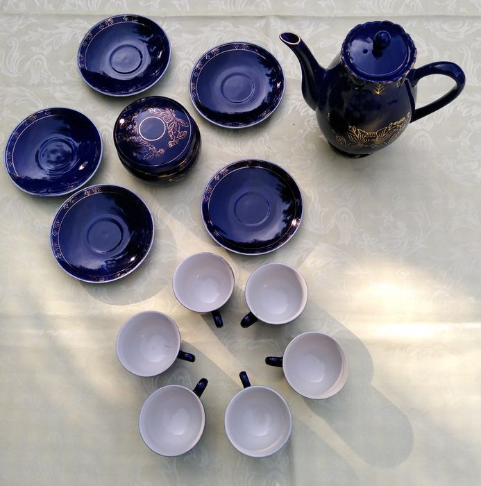 Kobaltowy serwis porcelanowy Korea d.p.r.k