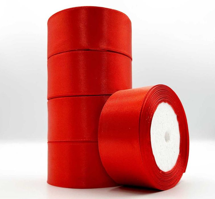 Атласна стрічка - 4 см x 23 м (5 рулонів) / Червоний Лента атласная