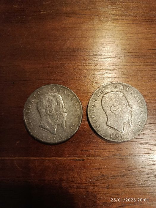 Moedas Prata 5 Liras Itália séc XIX 1973/4