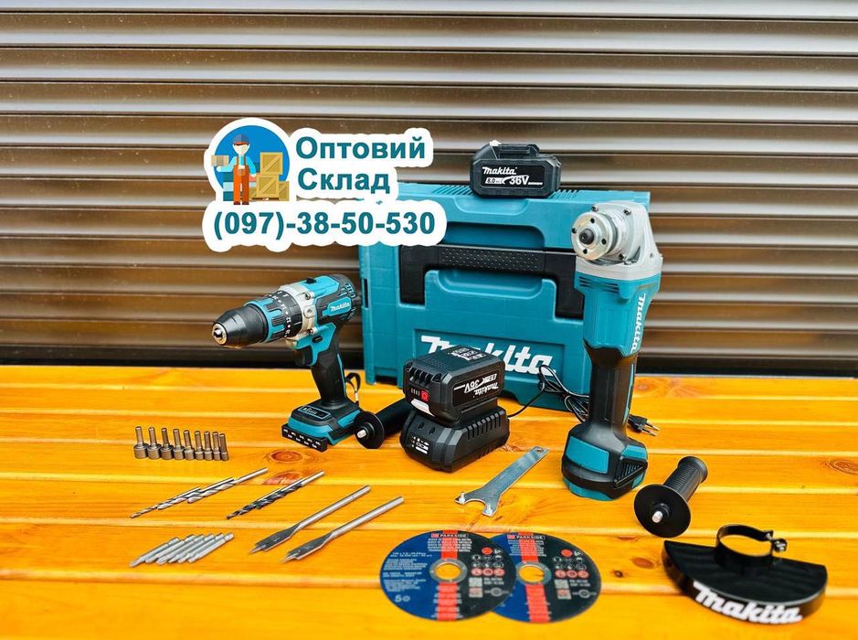 Акумуляторний  Набор 2в1 Makita Болгарка DGA 504 + Шуруповерт DHP 485