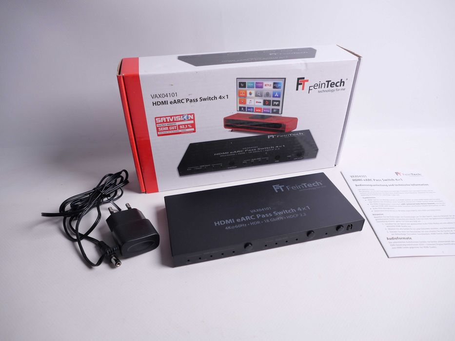 FeinTech VAX04101A HDMI eARC Pass Switch 4x1 для 3 джерел HDMI, саундбара та телевізійних проекторів 4K HDR Dolby Atmos