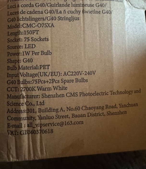 Zewnętrzne lampki strunowe 45,7 m z żarówkami 75+2 G40