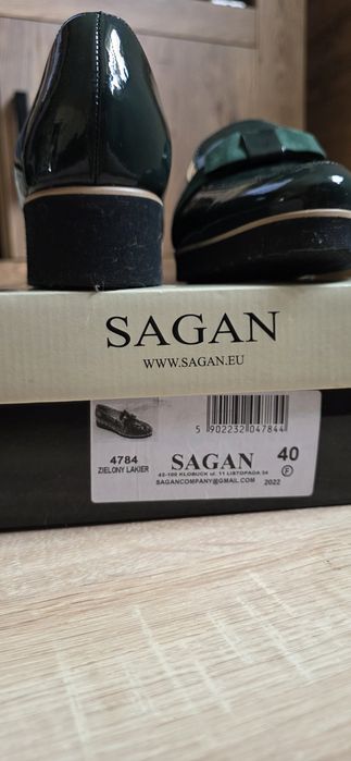 Półbuty damskie SAGAN zielone lakierowane rozm. 40
