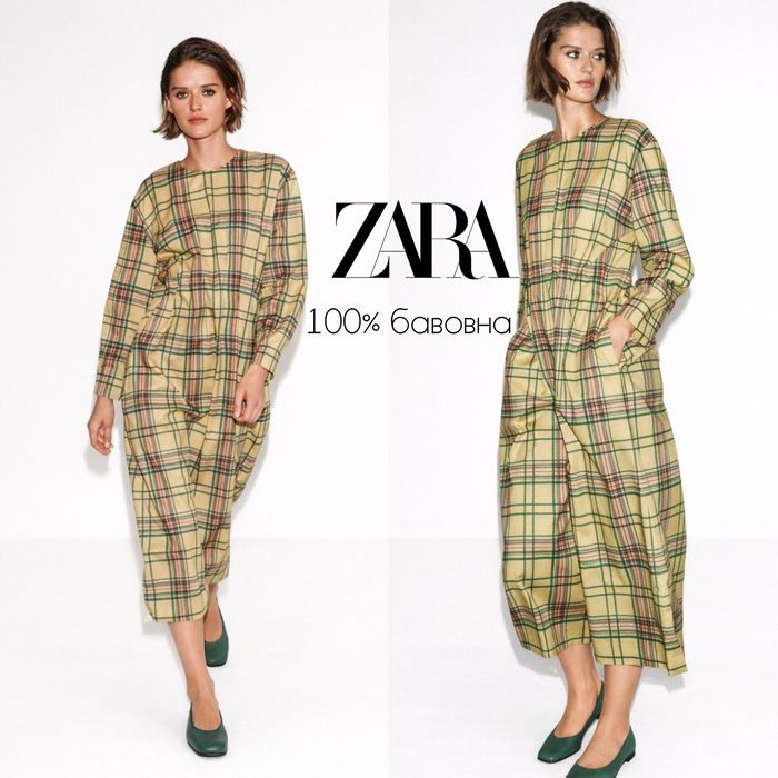 Zara сукня міді із 100% бавовни з довгими рукавами