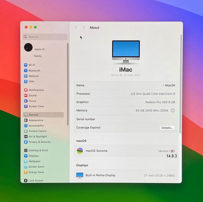 iMac 27 5K 2017 i5-3,8 GHz  4,12 TB SSD  64GB RAM Radeon Pro 580 8 GB