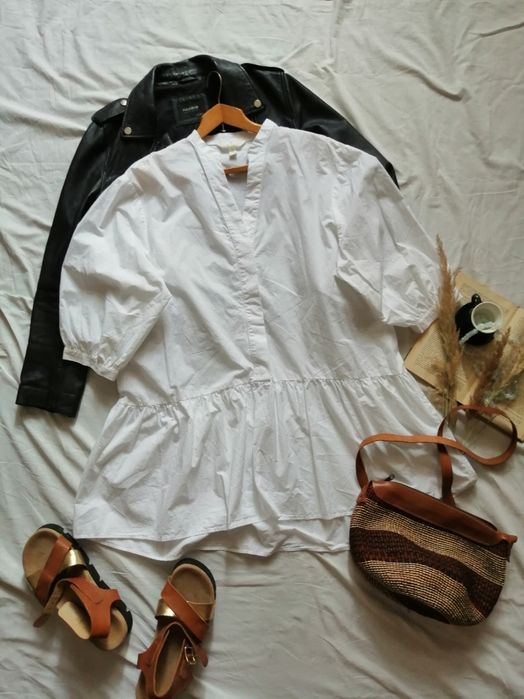 Белое платье H&m  пышные рукава