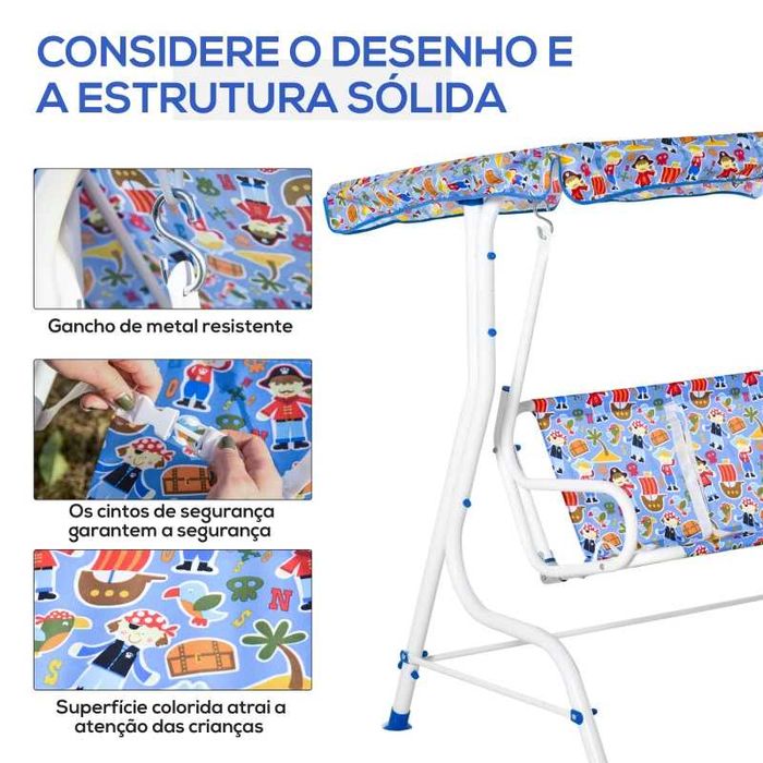 Baloiço Infantil de Jardim com Toldo e Cintos de Segurança - Azul