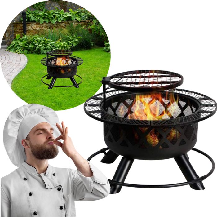 Palenisko Ogrodowe Grill Ognisko 81,5Cm Stalowe Do Grilla Pokrywa