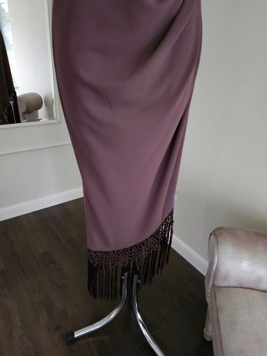 Sukienka maxi z fredzlami na jedno rame asos L 4p