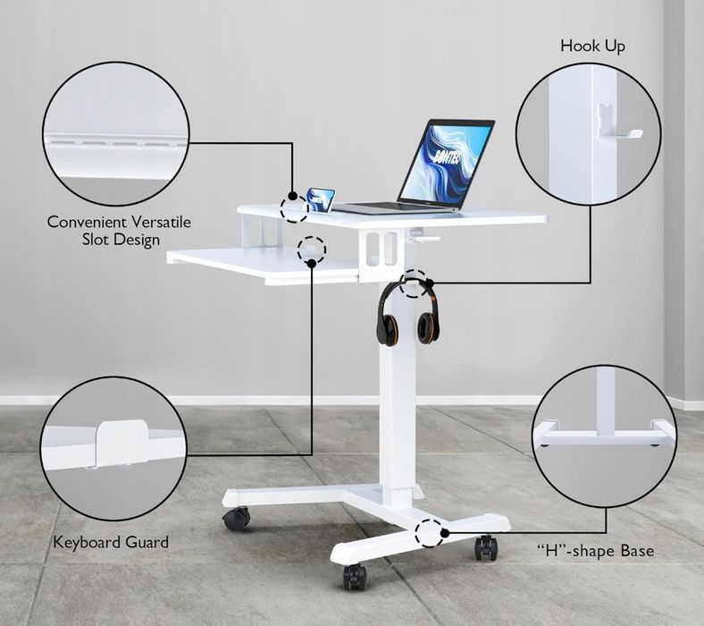 Bontec Mobilne Biurko Stojące Z Regulacją Wysokości 72-112 Cm, 4 Kółka