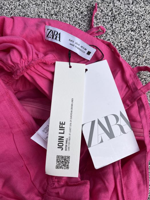 ZARA nowa obcisła lniana sukienka drapowana różowa krótka mini len S