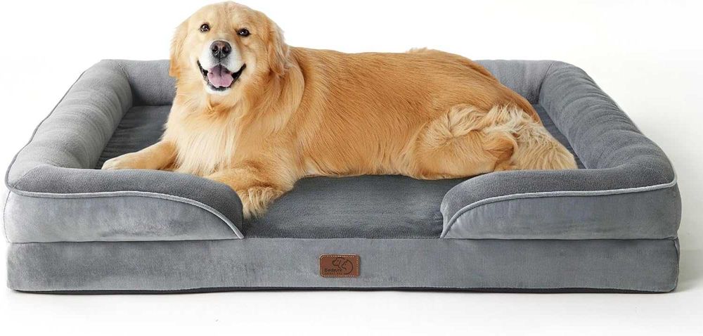 Legowisko ortopedyczne BEDSURE 122×89 cm – sofa dla dużych psów, pianka „egg crate”, zdejmowany pokrowiec, antypoślizg