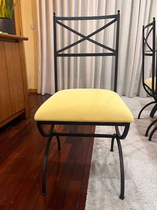 Conj. Mesa vidro/ferro e 6 cadeiras para sala de jantar