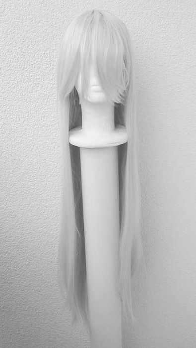 Szara jasna długa 100cm peruka z grzywką szary długi cosplay wig
