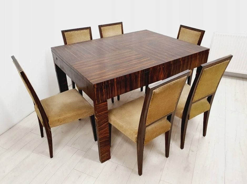 Stół Krzesła Art Deco Heban Macassar