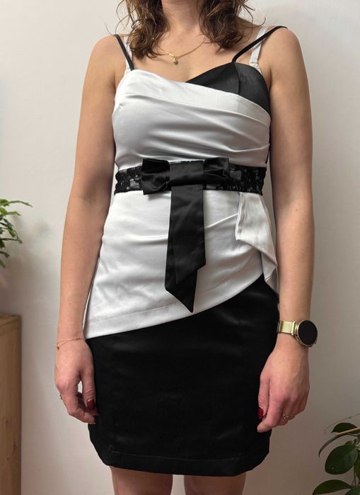 Sukienka imprezowa krótka biało czarna sylwestrowa koktajlowa M 38