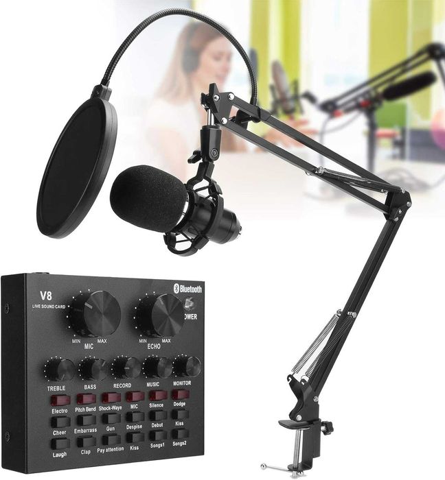 Zestaw Mikrofonów Do Podcastów BM-800 Z Kartą Dźwiękową V8,