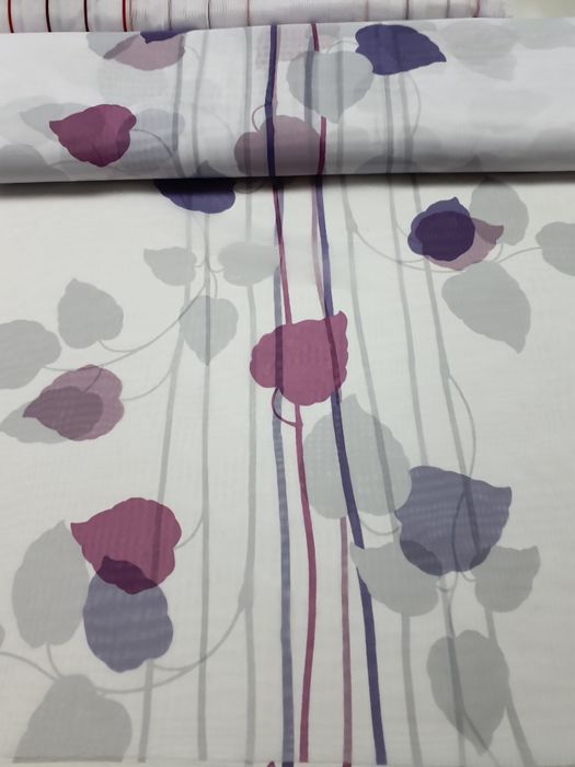 Tkanina ozdobna wzór fiolet/róż/szary szer.150 cm.