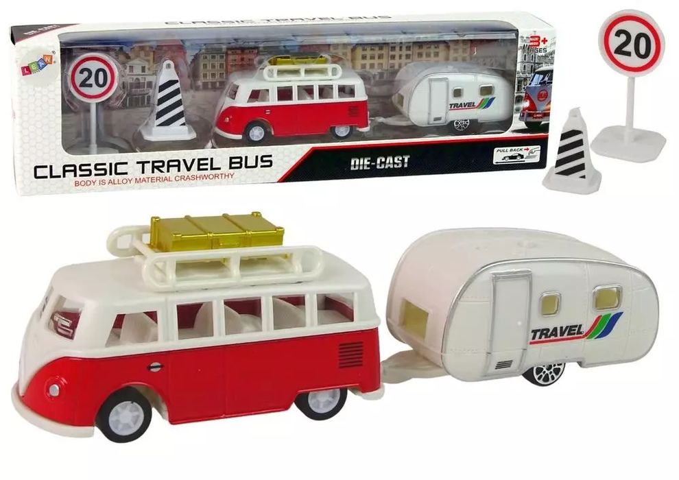 Bus z przyczepą campingową. LEAN Toys. Nowy Produkt